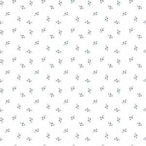 May include: A seamless pattern featuring small clusters of blue flowers on a white background. The flowers are arranged in a repeating pattern, creating a delicate and feminine design.