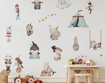 Circus Animal Wall Decals, Neutral Nursery Decor