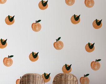 Watercolor Peach Wall Decals, Fruit Decor, Removable Vinyl