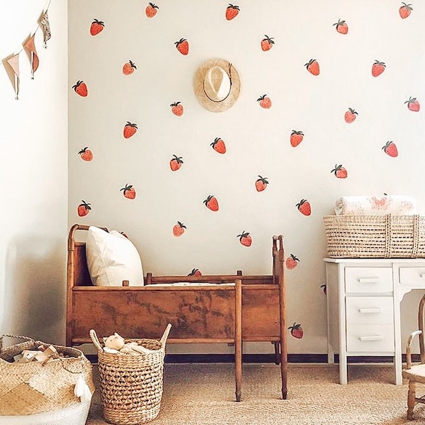 Calcomanía de fresas: juego de calcomanías de pared para decoración infantil, este encantador juego de calcomanías de pared agregará un toque de elegancia lúdica a cualquier habitación.