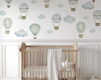 Hot Air Balloon Wall Decal, Clouds, Removable Vinyl Sticker