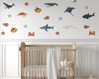 Ocean Whale Shark Fish Decals, Under Sea Nursery Wall Art (Removable Vinyl)