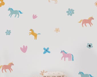 Pastel Unicorn Wall Decals, Matte Removable Vinyl Stickers