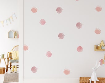 Pink Watercolor Polka Dot Wall Decals, Peel and Stick