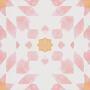 May include: A seamless pattern with a geometric design in shades of pink and orange. The pattern is made up of repeating shapes that create a symmetrical design.