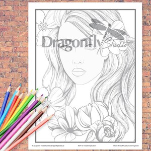 INNOCENCE TWO, Faces In Floral (PDF instant download, Coloring Pages, Adult Coloring Pages, Coloring Books for Adults)