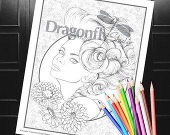 DAISY, Faces In Floral (PDF instant download, Coloring Pages, Adult Coloring Pages, Coloring Books for Adults)