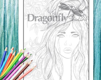 WILLOW, Faces In Floral (PDF instant download, Coloring Pages, Adult Coloring Pages, Coloring Books for Adults)