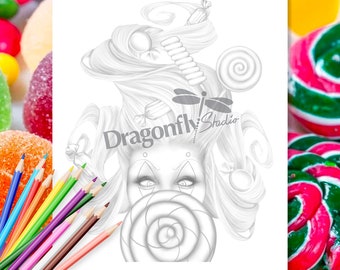 CANDY CRUSHER Clown, Coloring page (PDF instant download, Adult Coloring Page, Goth female clown portrait art)