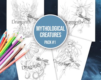 MYTHOLOGICAL CREATURES - Pack One | Adult coloring page, JPG instant download