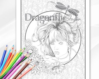 MAGIC TWO, Faces In Floral (PDF instant download, Coloring Pages, Adult Coloring Pages, Coloring Books for Adults)