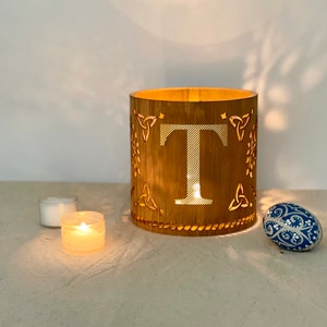 Letter T Memorial Candle lantern | Memorial Lantern Tree of life Candle holder  | Natural Wood and Glass | Personalized Decor