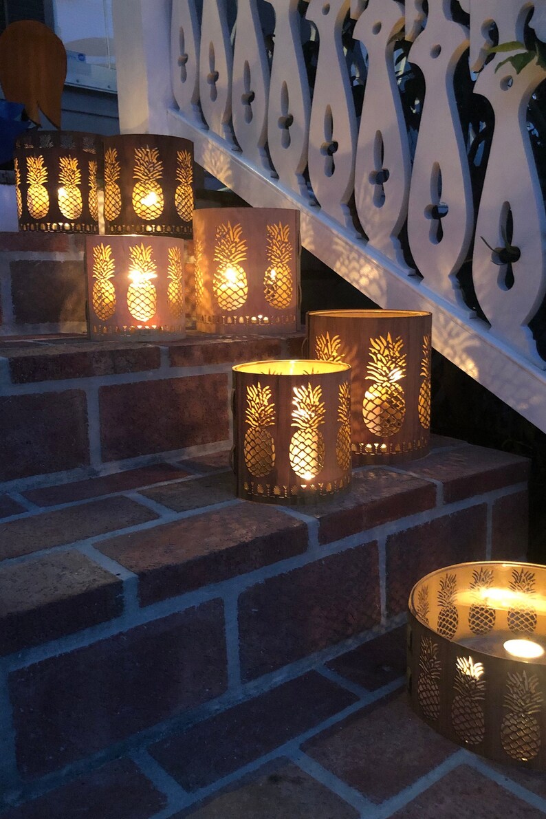 Pineapple Wood and Glass Hurricane lantern natural wood Etsy