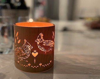 Cardinal Wood Lantern: Mother’s Day or Step Mom gift, Bird Lover Garden Decor, Walnut, Oak or Maple