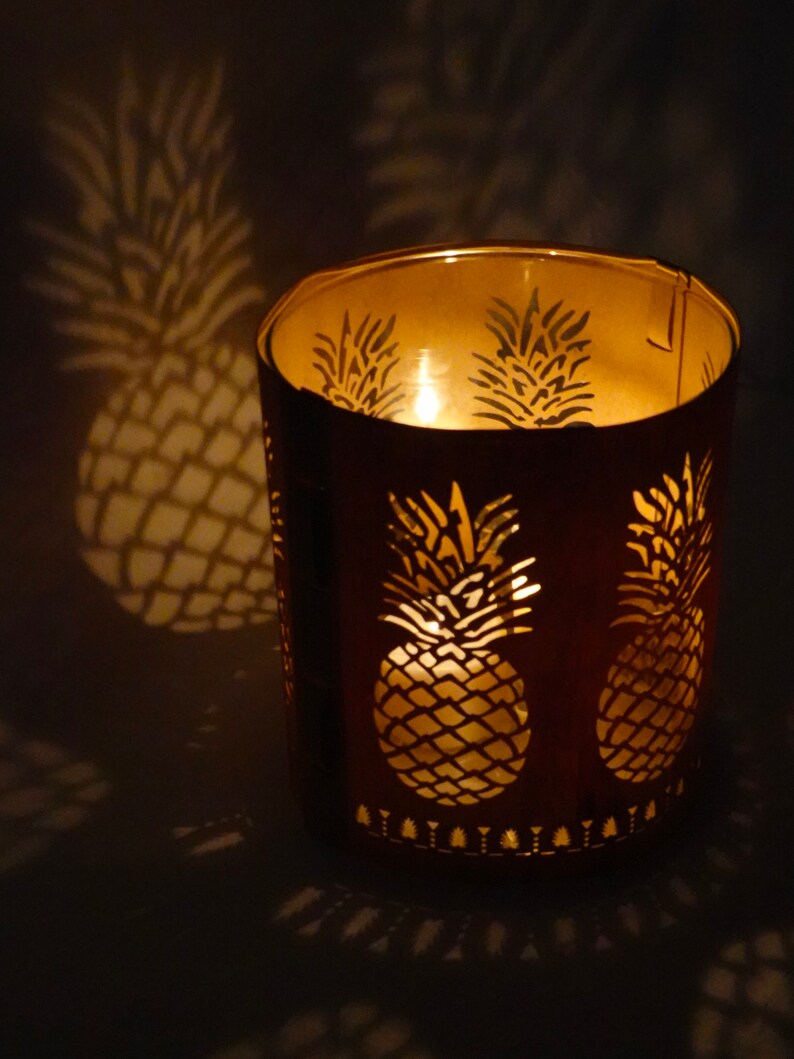 Pineapple Wood and Glass Hurricane lantern natural wood Etsy