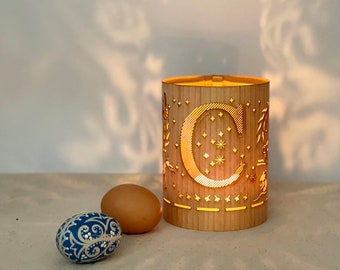 Letter C Candle Holder | Monogram Lantern | Initial Candle Lantern | Natural Wood and Glass | Personalized Decor