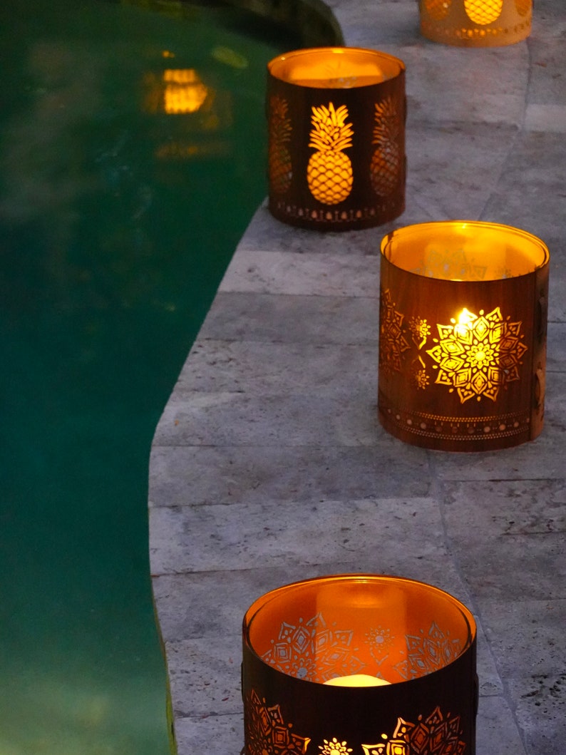 Pineapple Wood and Glass Hurricane lantern natural wood Etsy