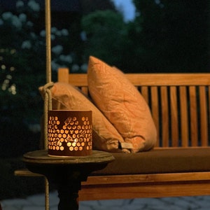Honeybee candle holder Wood and Glass lantern in a honeybee design for summer decor and porch dining