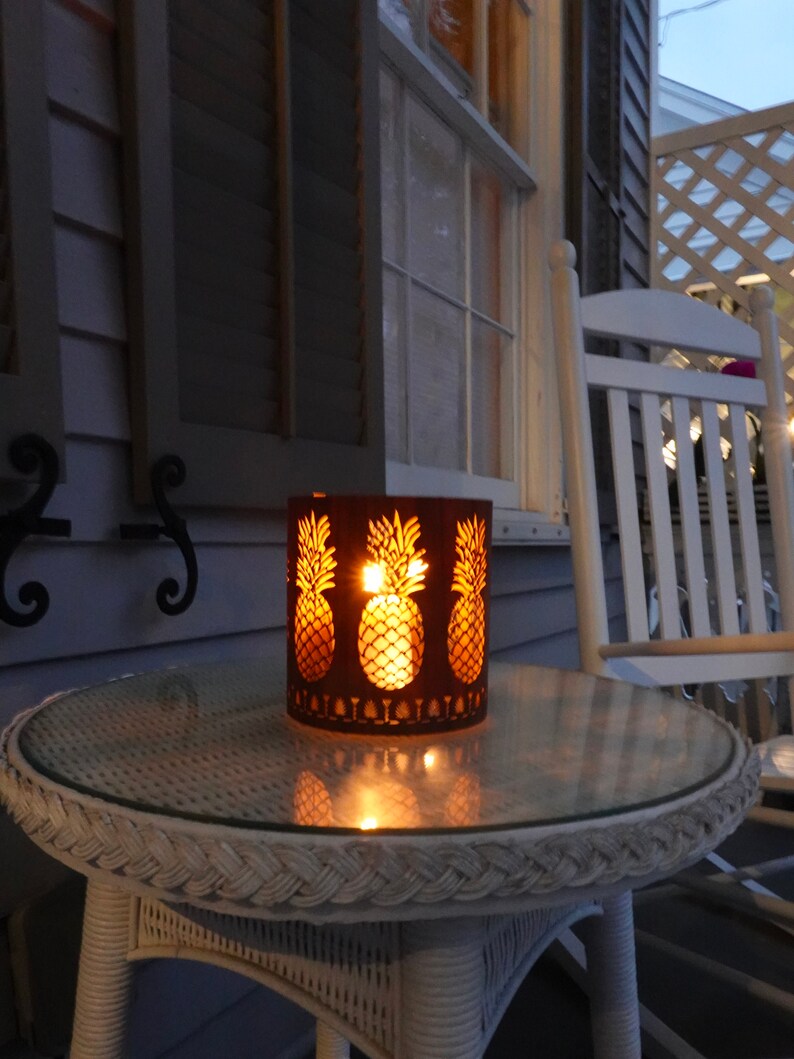 Pineapple Wood and Glass Hurricane lantern natural wood Etsy