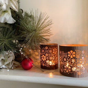 Snowflake Candle Cover or holiday Centerpiece lantern in winter style for cozy nights