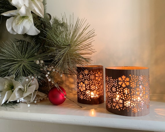 Snowflake Candle Cover or Holiday Centerpiece Lantern in Winter Style for  Cozy Nights 