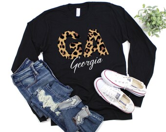 Georgia State Shirt, Georgia Leopard Print Shirt, Georgia Shirt, Home State Shirt, Home Shirt, Where I'm From State Shirt, Leopard Shirt.