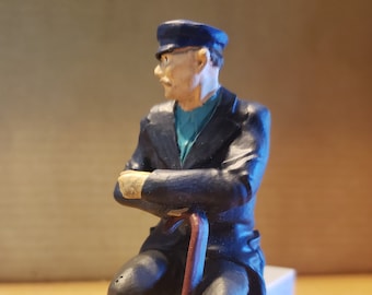 Unpainted Lifelike Model sittng man w/ cane Figure, 7/8ths scale for G scale Garden Railway