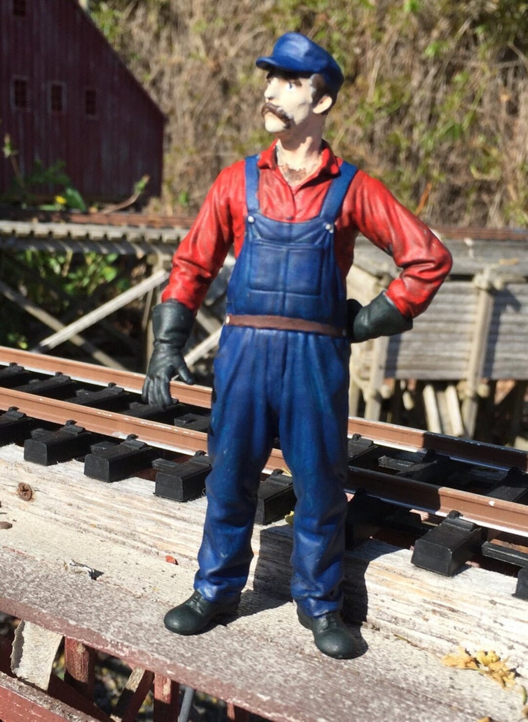 Lifelike Model Train Engineer Figure, 7/8ths Scale for G Scale Garden