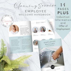 Cleaning Business Employee Welcome Handbook, Employee Welcome Package Template, Onboarding Canva Template