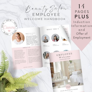 Beauty Salon Employee Welcome Handbook, Employee Welcome Package Template, Onboarding Canva Template