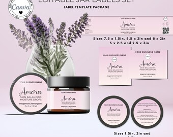 Szablon etykiety na słoik, naklejki do pielęgnacji skóry, etykiety na owijane i na wieczko, etykiety na produkty Canva Wrap Around, szablony kosmetyków DIY
