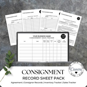 Editable Consignment Record - Keeping Pack, Agreement, Sales Tracker, Inventory, Consignor / Consignee Bundle, Canva Template