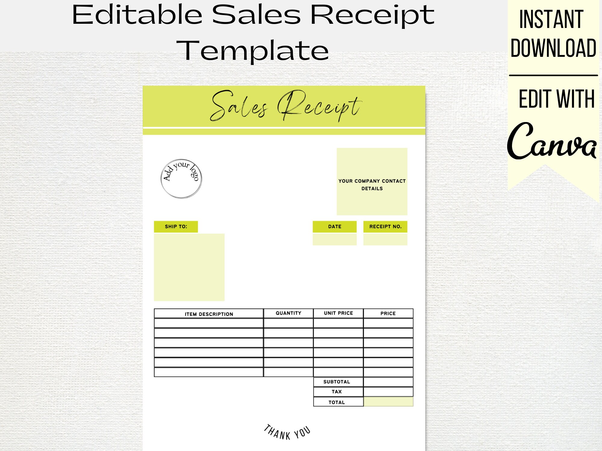 editable business sales receipt template customizable and etsy