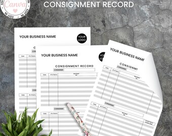 Consignment Record Sheet, Editable Reseller Consignment Log Template, Canva Template