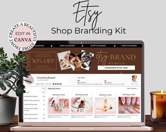 Etsy ショップ ブランディング キット Canva、Etsy リスト テンプレート、Etsy ストア バナー、ブランド ボードとソーシャル 投稿、ブランディング バンドル