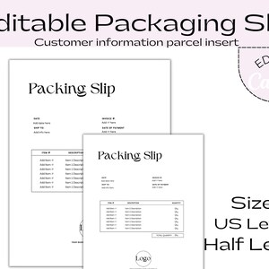 Minimalist Editable Packing Slip Template, Editable Delivery Note, Order Tracker in a Classic Design