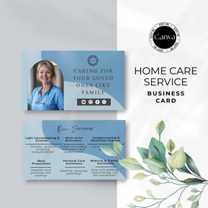 Caregiver Business Card, Home Care Service Business Card, Elderly Care Service Editable Card for Senior Health Care Support Business