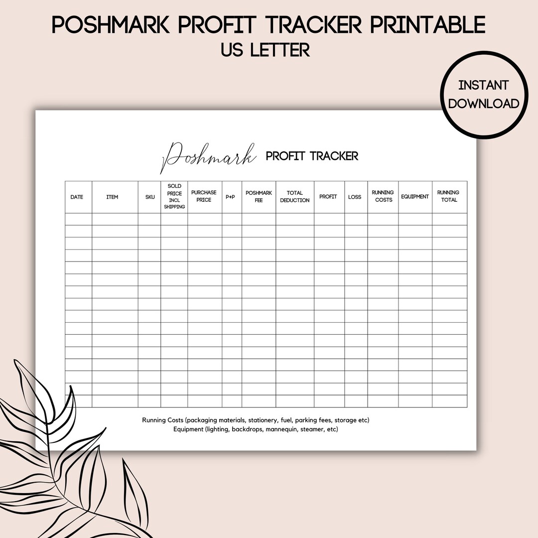 Poshmark Profit Tracker Printable, Instant Download, Reseller ...