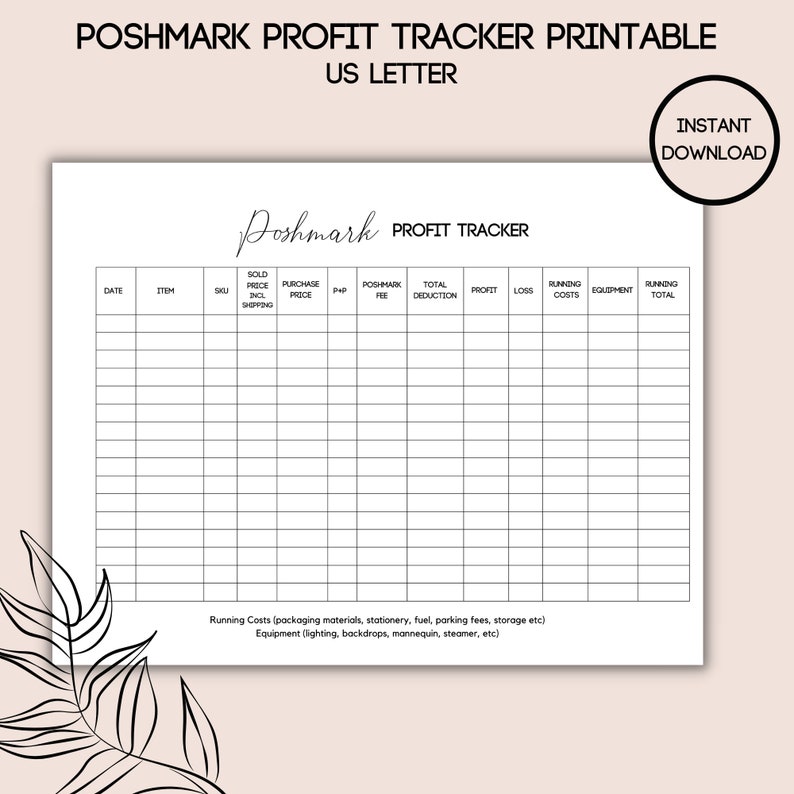 Poshmark Profit Tracker Printable, Instant Download, Reseller Organization - Etsy