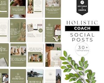 Publicaciones en redes sociales de entrenadores holísticos, publicaciones promocionales de entrenadores de salud y bienestar holísticos, publicaciones verticales de Instagram sobre mentalidad, edición en Canva