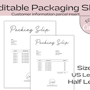 Minimalist Editable Packing Slip Template, Editable Delivery Note, Order Tracker in a Classic Design