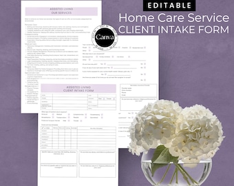 Home Care Service Client Intake Form, Editable Template, Assisted Living Assessment Form, ADL Non Medical Assessment Information Gathering