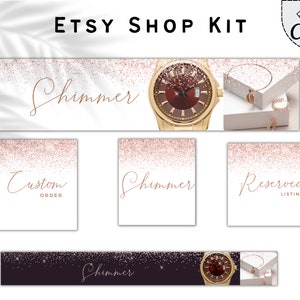 Glitter-effect Etsy Shop Kit, Etsy Banner Template Bundle, DIY Etsy Store Branding, Editable Etsy Store Header Kit
