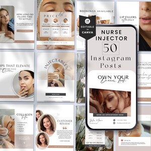 Nurse Injector Social Media Posts, Esthetician Instagram Posts, Medspa Marketing, Botox, Fillers, Skincare Salon Promotion, Canva Editable