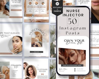 Nurse Injector Social Media Posts, Esthetician Instagram Posts, Medspa Marketing, Botox, Fillers, Skincare Salon Promotion, Canva Editable