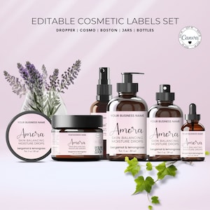 Cosmetic Bottle Labels Templates, Skincare Sticker Labels for Beauty Branding, DIY Cosmetic Branding, Editable in Canva