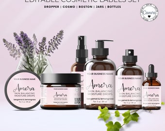 Cosmetic Bottle Labels Templates, Skincare Sticker Labels for Beauty Branding, DIY Cosmetic Branding, Editable in Canva