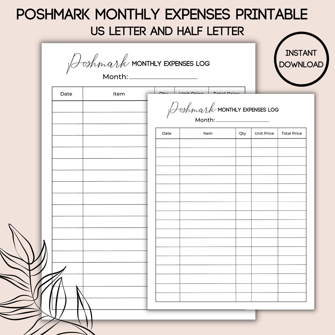 Poshmark Monthly Expenses Printable, Instant Download, Reseller Organization - Etsy