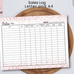 Pink Glitter Editable Sales Log Template, Sale and Purchase Inventory Tracker Canva Template, Editable Business Record Sheet, BB001