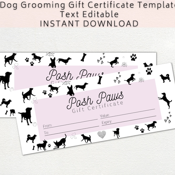 Gift Certificate Template Dog Grooming. DIY Gift Voucher for small business . Add your logo. Editable digital download.